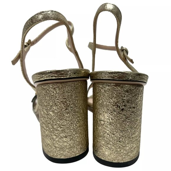 $850 Gucci Gold Marmont Metallic Lambskin Platino Sandals Heels sz 39/9B Heels - Picture 10 of 16